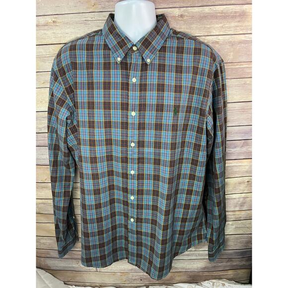 Ralph Lauren Button Down Shirt Men’s Size 2XL Long Sleeve Plaid Blue Classic Fit - Picture 2 of 9
